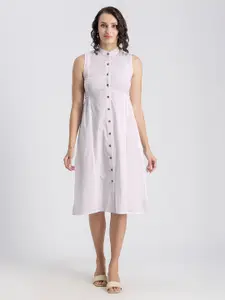 Moomaya Mandarin Collar Cotton A-Line Midi Dress