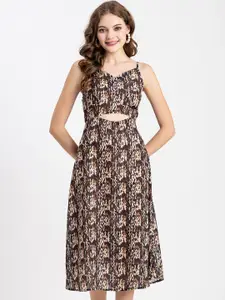 Moomaya Abstract Printed Cut Outs Fit & Flare Dress