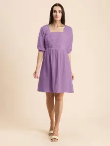 Moomaya Square Neck Ruched A Line Dress