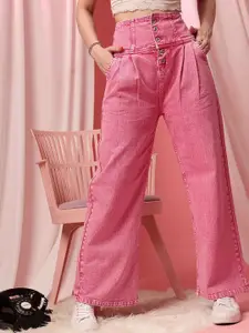 STREET 9 Women Comfort Wide Leg High-Rise Clean Look Pure Cotton Jeans