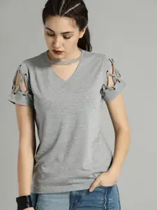 Roadster Time Travlr Women Grey Melange Solid Top