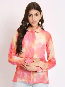 CHARMGAL Classic Tie & Dye Dyed Spread Collar Casual Shirt