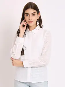 CHARMGAL Classic Textured Self Design Spread Collar Casual Shirt