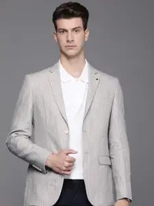 Louis Philippe Pure Linen Striped Slim Fit Single-Breasted Smart Casual Blazer