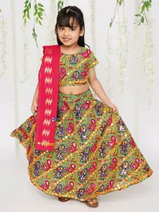 KID1 Girls Mirror Work Embroidered Cotton Navratri Lehenga & Blouse With Dupatta