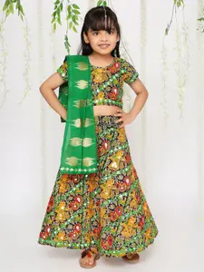 KID1 Girls Mirror Work Embroidered Cotton Navratri Lehenga & Blouse With Dupatta