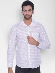 Crimsoune Club Slim Fit Geometric Printed Spread Collar Cotton Casual Shirt