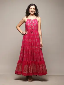 Biba Floral Printed Shoulder Straps Gathered Tiered Maxi Ethnic Dress