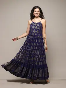 Biba Floral Printed Shoulder Straps Gathered Tiered Maxi Ethnic Dress