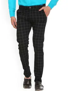 FUBAR Men Relaxed Slim Fit Mid-Rise Checked Easy Wash Trousers