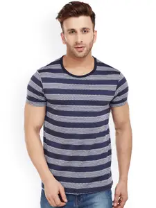 MACK JONNEY MACK Men Navy Blue Striped Round Neck T-shirt