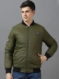 Urbano Fashion Men Solid Applique Bomber Jacket