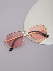 Carlton London Women Pink Lens & Gold-Toned Rectangle Sunglasses with UV Protected Lens