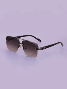 Carlton London Men Grey Lens & Gunmetal-Toned Rectangle Sunglasses with UV Protected Lens