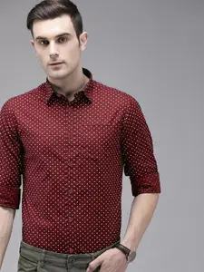 FUBAR Slim Fit Polka Dots Printed Formal Shirt