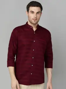 FUBAR Slim Fit Horizontal Striped Band Collar Formal Shirt