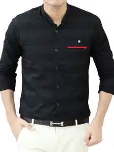 FUBAR Slim Fit Horizontal Stripes Mandarin Collar Formal Shirt