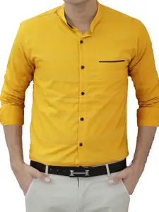 FUBAR Slim Fit Striped Band Collar Cotton Casual Shirt