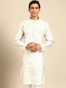 MANQ Ethnic Motifs Printed Mandarin Collar Long Sleeves Straight Kurta