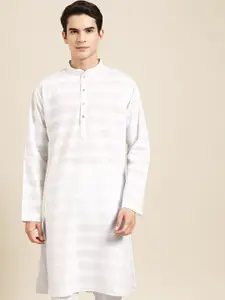 MANQ Ethnic Motifs Printed Mandarin Collar Long Sleeves Straight Pure Cotton Kurta