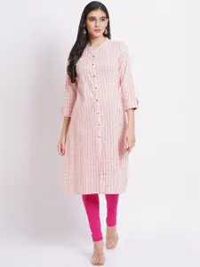 SUTI Striped Mandarin Collar Cotton Straight Kurta