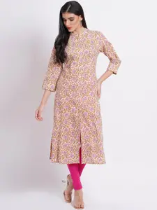 SUTI Floral Printed Band Collar Cotton Straight Kurta