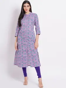 SUTI Floral Printed Band Collar Cotton Straight Kurta