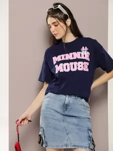 Kook N Keech Disney Minnie Mouse Printed Drop-Shoulder Sleeves Cotton Oversized T-shirt