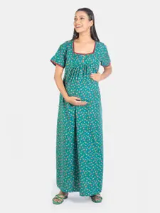 Mylo Floral Printed Square Neck Pure Cotton Maternity Nightdress