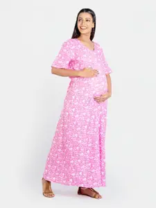 Mylo Floral Printed Pure Cotton Maternity Nightdress