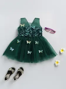 SmartRAHO Girls Floral Applique Detail Net Fit & Flare Dress
