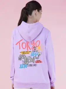 NUSYL Typography Printed Hooded Longline Oversized Sweatshirt
