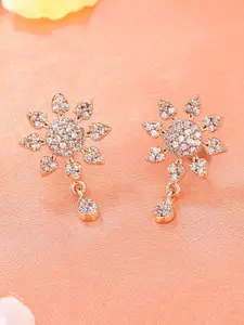 Estele Rose Gold-Plated Floral Cubic Zirconia-Studded Drop Earrings