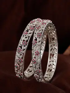 Estele Set Of 2 Rhodium-Plated Cubic Zirconia Studded Bangles