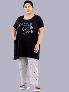 CUPID Plus Size Typography Printed Night suit