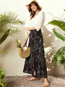 Berrylush Abstract Printed High-Rise A-line Maxi Skirt
