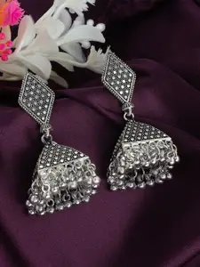 PRIVIU Silver-Plated Oxidised Geometric Jhumkas