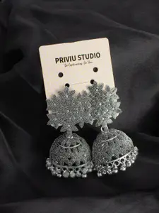 PRIVIU Silver-Plated Oxidised Floral Jhumkas