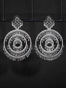 AURAA TRENDS Rhodium-Plated American Diamond & Zircon Contemporary Drop Earrings