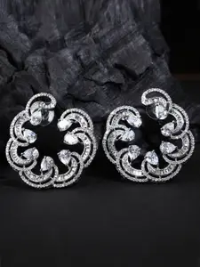 AURAA TRENDS Rhodium-Plated American Diamond & Zircon Contemporary Studs Earrings