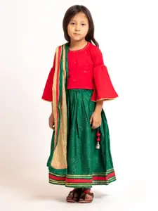 My Little Lambs Girls Sequin Embroidered Printed Lehenga & Blouse With Dupatta