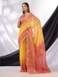 Charukriti Floral Woven Design Zari Silk Cotton Jamdani Saree