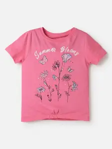 UrbanMark Girls Floral Printed Pure Cotton T-Shirt