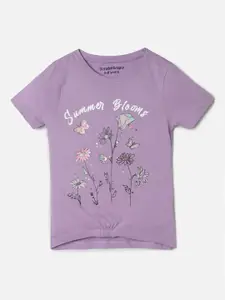UrbanMark Girls Floral Printed Pure Cotton T-shirt