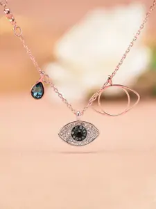 Jewels Galaxy Rose Gold-Plated Stainless Steel American Diamond Evil Eye Pendant & Chain