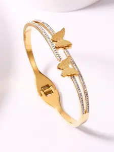 Jewels Galaxy Gold-Plated American Diamond Studded Bangle-Style Bracelet