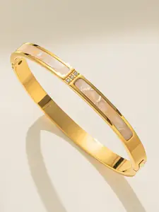 Jewels Galaxy Mother of Pearl Gold-Plated Bangle-Style Bracelet