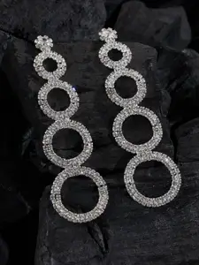ISHKAARA Rhodium-Plated Rhinestone-Studded Contemporary Drop Earrings