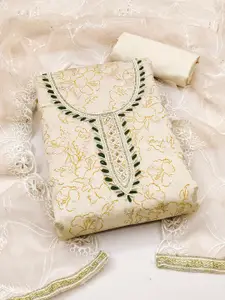 KALINI Floral Printed Beads and Stones Unstitched Dress Material