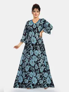 Be You Floral Printed V-Neck Satin Maxi Sweat Nightdress